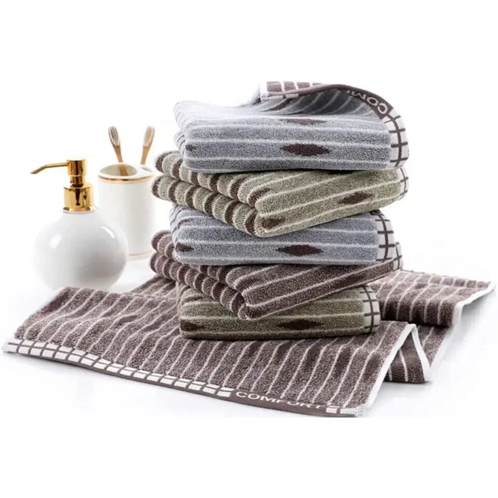 Hand Towels Set Of 2 100% Cotton Striped Pattern Absorbent Soft Decorative Towel
